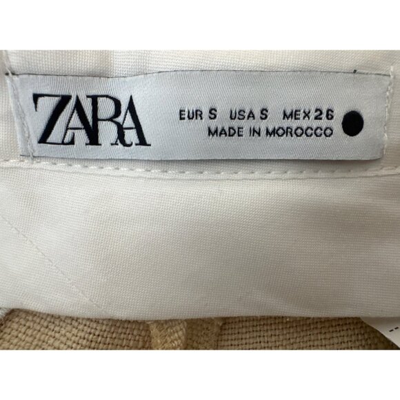 ZARA Womens Small Linen Beige Wide-Leg Pants - Picture 4 of 12